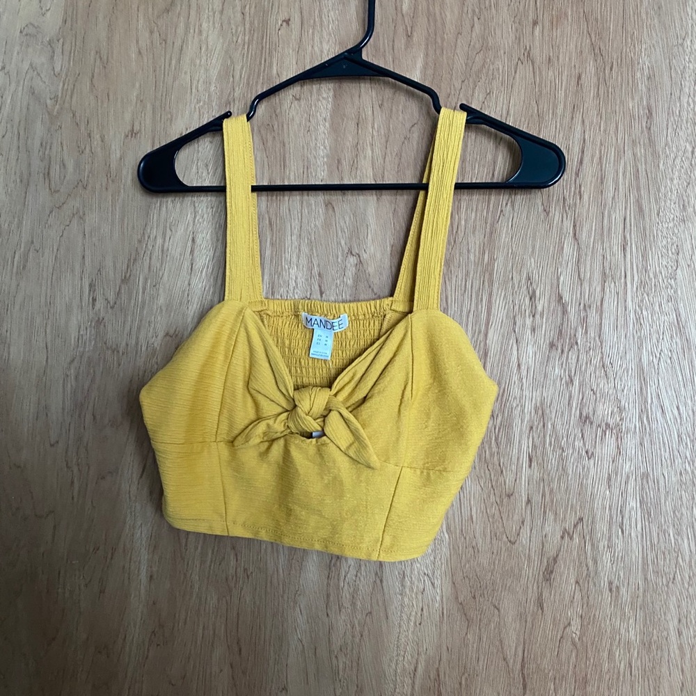 yellow tie front crop top